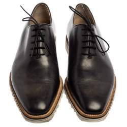 Pre Owned Berluti Grey Leather Lace Up Oxfords Size 41.5