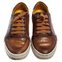 Berluti Brown Ombre Leather Playtime Low Top Sneakers Size 41.5