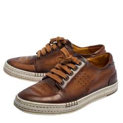 Berluti Brown Ombre Leather Playtime Low Top Sneakers Size 41.5