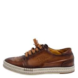Berluti Brown Ombre Leather Playtime Low Top Sneakers Size 41.5