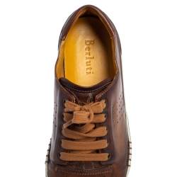 Berluti Brown Ombre Leather Playtime Low Top Sneakers Size 41.5