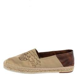 Pre Owned Berluti Beige/Brown Canvas and Leather Logo Slip on Espadrilles Size 40