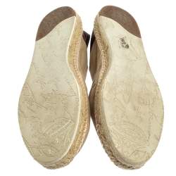 Pre Owned Berluti Beige/Brown Canvas and Leather Logo Slip on Espadrilles Size 40
