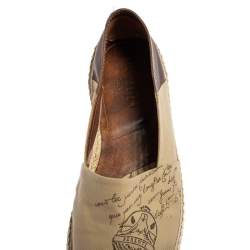 Pre Owned Berluti Beige/Brown Canvas and Leather Logo Slip on Espadrilles Size 40