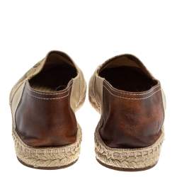 Pre Owned Berluti Beige/Brown Canvas and Leather Logo Slip on Espadrilles Size 40
