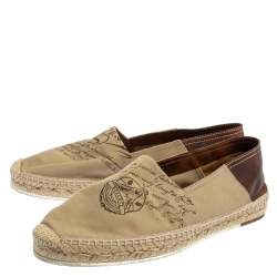 Pre Owned Berluti Beige/Brown Canvas and Leather Logo Slip on Espadrilles Size 40