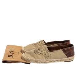 Pre Owned Berluti Beige/Brown Canvas and Leather Logo Slip on Espadrilles Size 40