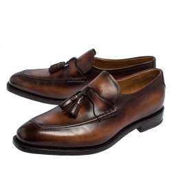 Pre Owned Berluti Brown Leather Tasseled Loafers Size 42.5
