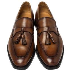 Pre Owned Berluti Brown Leather Tasseled Loafers Size 39