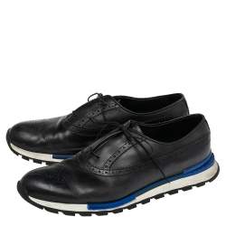 Berluti Blue/Black Leather Fast Track Brogue Sneakers Size 44.5