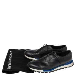 Berluti Blue/Black Leather Fast Track Brogue Sneakers Size 44.5