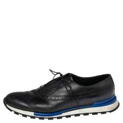 Berluti Blue/Black Leather Fast Track Brogue Sneakers Size 44.5