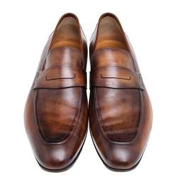 Pre Owned Berluti Brown Leather Lorenzo Slip On Loafers Size 44
