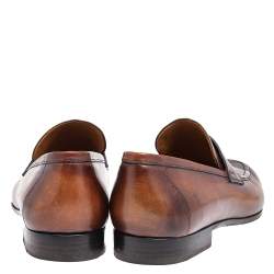Pre Owned Berluti Brown Leather Lorenzo Slip On Loafers Size 44