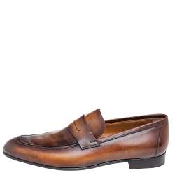 Pre Owned Berluti Brown Leather Lorenzo Slip On Loafers Size 44