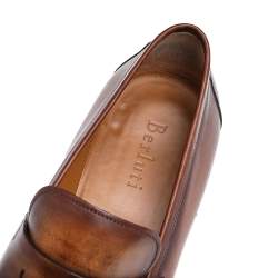 Pre Owned Berluti Brown Leather Lorenzo Slip On Loafers Size 44