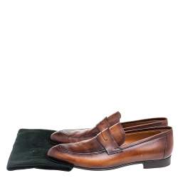 Pre Owned Berluti Brown Leather Lorenzo Slip On Loafers Size 44