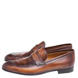 Pre Owned Berluti Brown Leather Lorenzo Slip On Loafers Size 44