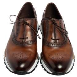 Pre Owned Berluti Brown Leather Fast Track Brogue Sneakers Size 43.5