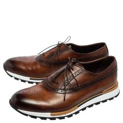 Pre Owned Berluti Brown Leather Fast Track Brogue Sneakers Size 43.5