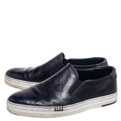 Pre Owned Berluti Black Leather Playtime Palermo Scritto Slip On Sneakers Size 42