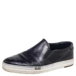 Pre Owned Berluti Black Leather Playtime Palermo Scritto Slip On Sneakers Size 42