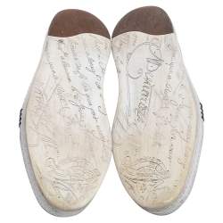 Pre Owned Berluti Black Leather Playtime Palermo Scritto Slip On Sneakers Size 42