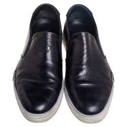 Pre Owned Berluti Black Leather Playtime Palermo Scritto Slip On Sneakers Size 42