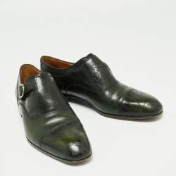 Pre Owned Berluti Green/Black Leather Monk Strap Loafers Size 43