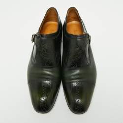 Pre Owned Berluti Green/Black Leather Monk Strap Loafers Size 43