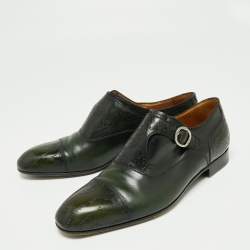 Pre Owned Berluti Green/Black Leather Monk Strap Loafers Size 43