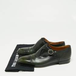 Pre Owned Berluti Green/Black Leather Monk Strap Loafers Size 43