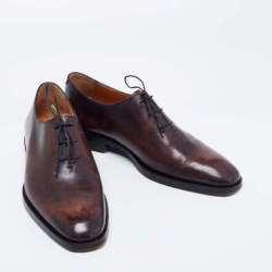 Pre Owned Berluti Burgundy/Black Leather Lorenzo Kangaroo Oxford Size 42