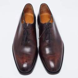 Pre Owned Berluti Burgundy/Black Leather Lorenzo Kangaroo Oxford Size 42