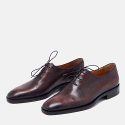 Pre Owned Berluti Burgundy/Black Leather Lorenzo Kangaroo Oxford Size 42
