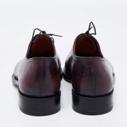 Pre Owned Berluti Burgundy/Black Leather Lorenzo Kangaroo Oxford Size 42