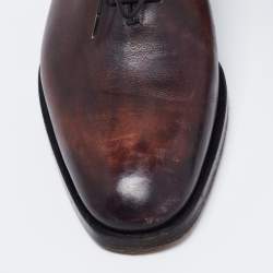 Pre Owned Berluti Burgundy/Black Leather Lorenzo Kangaroo Oxford Size 42