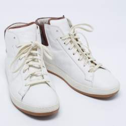 Berluti White/Brown Leather High Top Sneakers Size 43