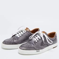 Pre Owned Berluti Grey Leather Playtime Scritto Low Top Sneakers Size 46
