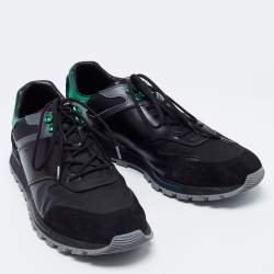 Pre Owned Berluti Black/Green Leather And Suede Fast Track Sneakers Size 46