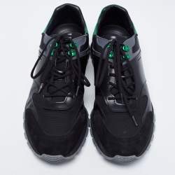 Pre Owned Berluti Black/Green Leather And Suede Fast Track Sneakers Size 46