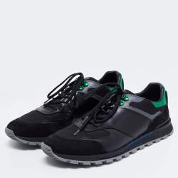 Pre Owned Berluti Black/Green Leather And Suede Fast Track Sneakers Size 46