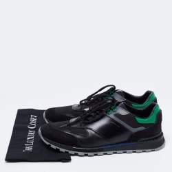 Pre Owned Berluti Black/Green Leather And Suede Fast Track Sneakers Size 46