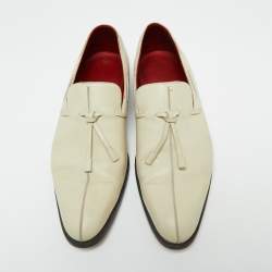 Pre Owned Berluti Cream Leather Slip On Loafers Size 44.5