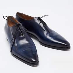 Berluti Navy Blue/Black Leather Lace Up Oxfords Size 45