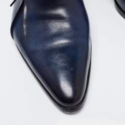 Berluti Navy Blue/Black Leather Lace Up Oxfords Size 45