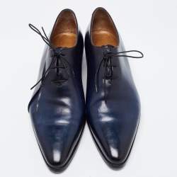 Berluti Navy Blue/Black Leather Lace Up Oxfords Size 45
