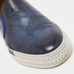 Pre Owned Berluti Blue Leather Eden Scritto Loafers Size 40.5