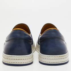 Pre Owned Berluti Blue Leather Eden Scritto Loafers Size 40.5