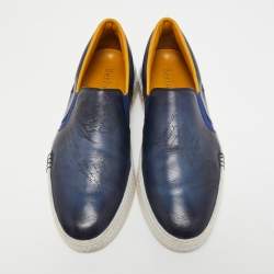 Pre Owned Berluti Blue Leather Eden Scritto Loafers Size 40.5